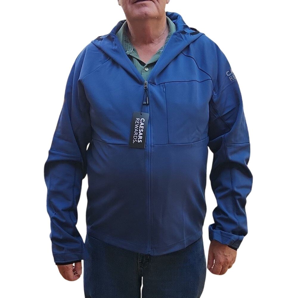 NWT Caesars Rewards men's 2xl navy blue hooded full zippered jacket